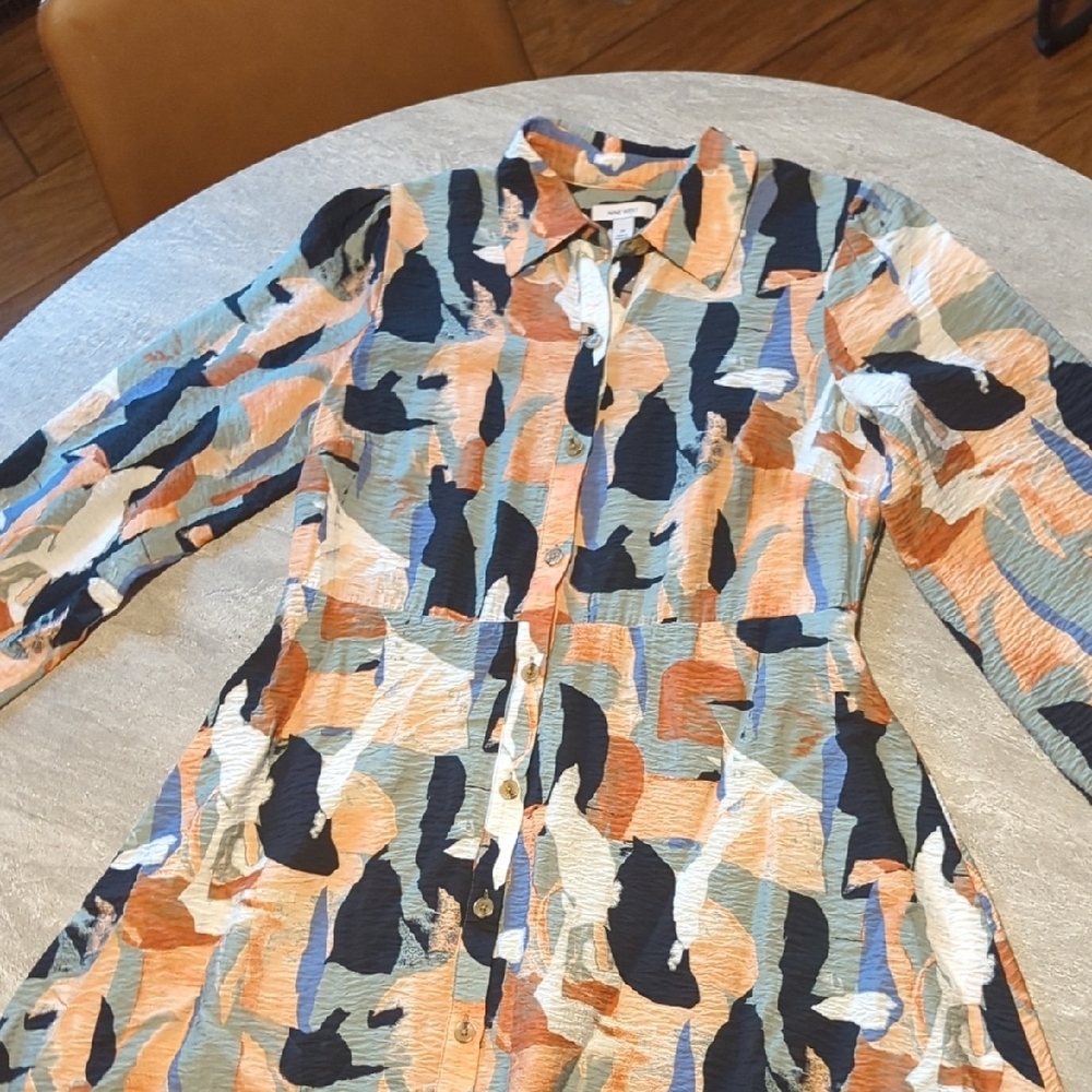 Nine West Multicolor Abstract Button-Up Dress